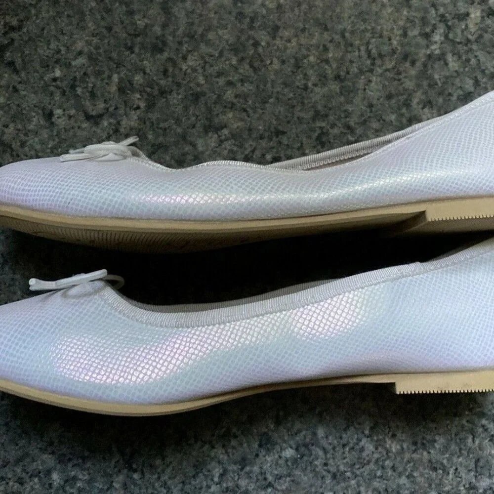 Cat & Jack Girls Ballet Flats White Faux Leather Bow 3 irridescent